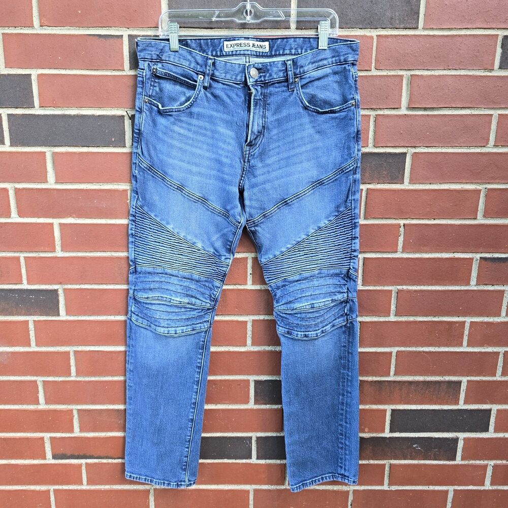 Express Jeans Mens Rocco Slim Fit Skinny Leg Blue Denim Jeans W32xL32 Excellent